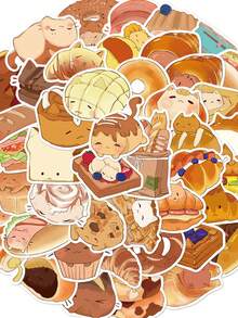 50pcs Bun Cat Stickers Cute Cartoon Chic For Journal, Phone Case, Tablet, Water Bottle, Desk, Luggage, Waterproof Decals - Multicolor - View 8