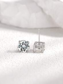 1 Pair S925 Sterling Silver 0.6CT Round Moissanite Classic Versatile Stud Earrings, Bridal, Daily Wear, Date, Valentine's Day Gift - Multicolor - View 7