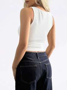 Vaiaye Women's Square Neck Sleeveless Camisole Top, Sexy Vintage Spaghetti Strap Tank Top, Beach Holiday T-Shirt, Women's Fitness Wear, Suitable For Daily Wear, Work Commute Casual White Summer - White - View 2