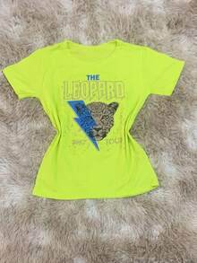 Women's Baby Look Leopard Print - New Release - Lime Green - View 2