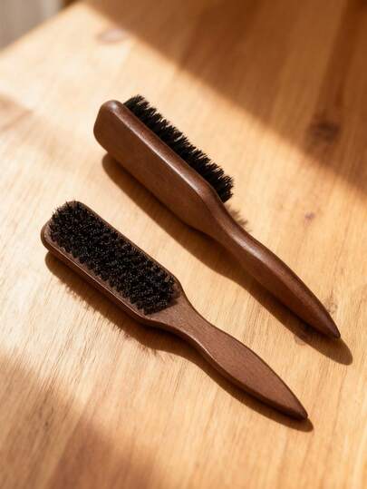 2件套，油梳和发梳，纯色，男士油发胡须刷，实木长柄胡须刷，刷毛清洁刷