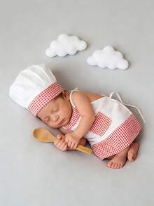 Infant Chef Theme Photography Outfit, 100 Days Celebration/Full Moon Photo/Family Interaction Shooting, Infant Photography Props, Chef Theme, Full Moon Photo Creative, INS Style Plush Cloud Photography Props, Newborn 100 Days Photo Background - Multicolor - View 6