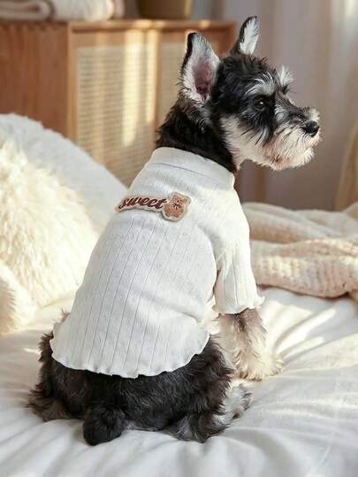 PETCIRCLE 1pc Pet Dog Clothes, Outdoor & Indoor Apparel, European & Korean Style For Poodle, Teddy, Small Dog & Puppy, Casual Fashionable Cute Comfortable Pet Sweatshirt - White