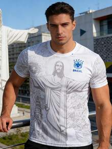 男士圆领印花休闲短袖T恤 - 白色 - 查看 3