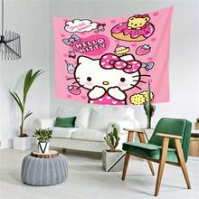 1 tấm tranh treo tường Hello Kitty Kawaii màu hồng của Sanrio | Trang trí nghệ thuật hoạt hình thẩm mỹ cho phòng khách và phòng ngủ, vải polyester khổ lớn làm phông nền trang trí nhà cửa và ký túc xá. - Nhiều màu - Xem 4