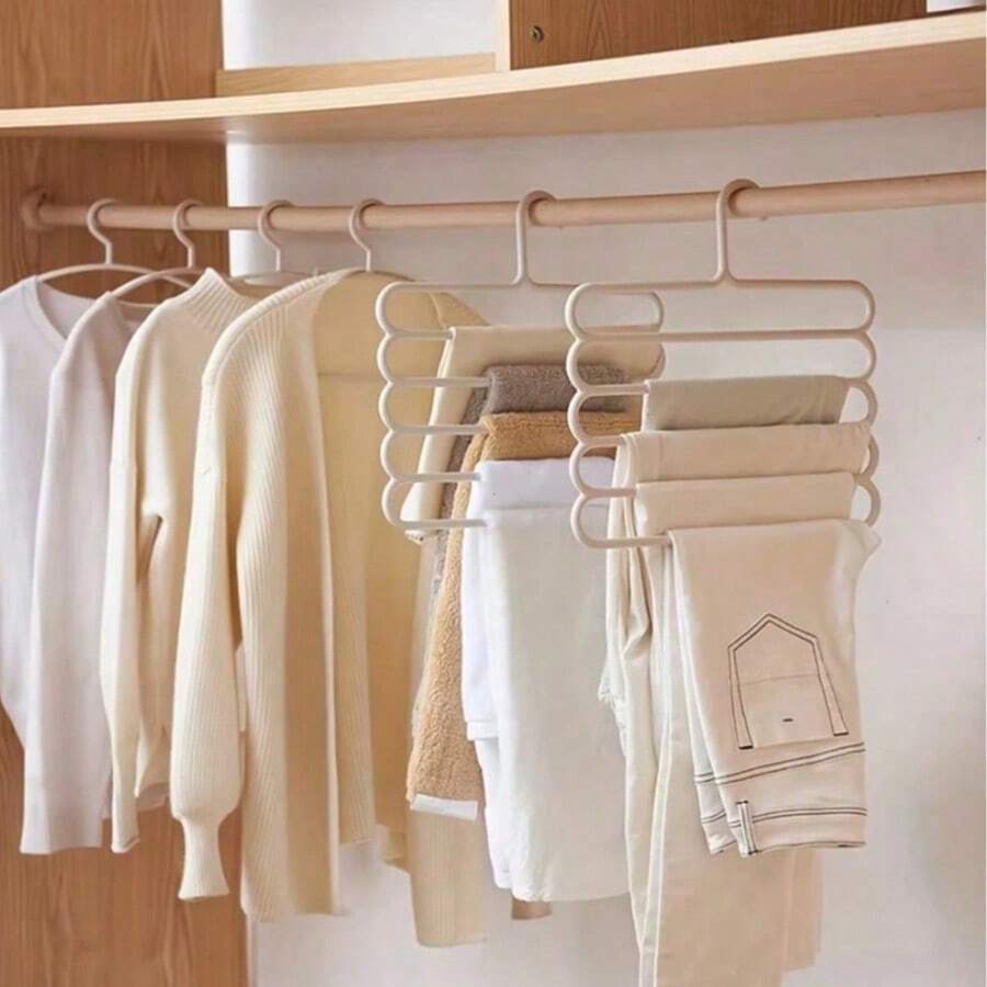 10/5pcs White 5-Tier Plastic Hanging Clothes Rack, Dorm Room Essential, Skirt/Pants/Scarf/Tie Hanger, Non-Slip, Space Saving Wardrobe Storage Back-To-School Season - 彩色 - 查看 1