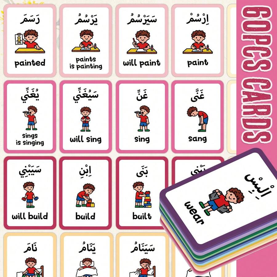 60pcs Arabic Vocabulary Flashcards - Bilingual English-Arabic Word ...