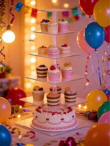 Soporte para exhibición de pasteles y postres de 3/4/5/6 niveles, bandeja cuadrada multinivel, desmontable, adecuado para fiestas de cumpleaños y celebraciones festivas - Multicolor - Ver 1