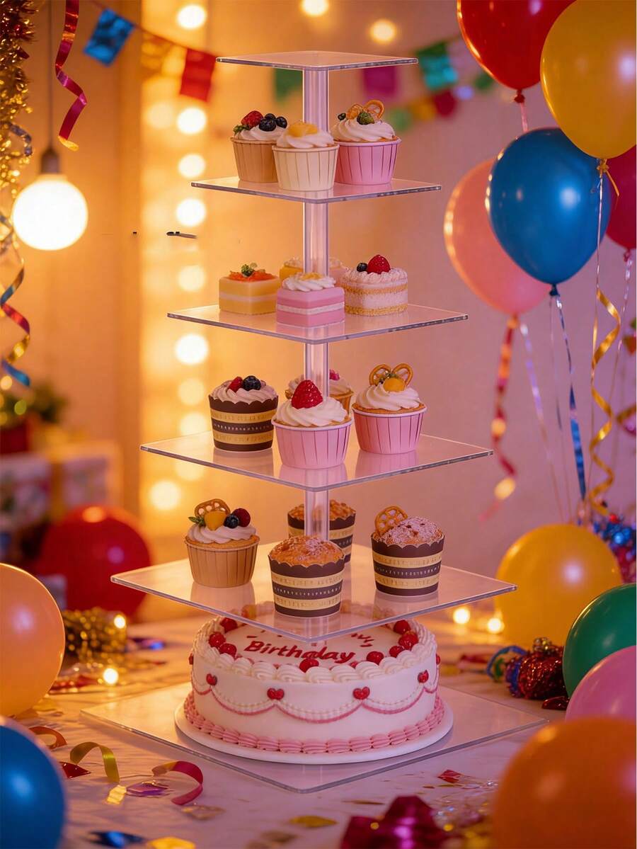 Soporte para exhibición de pasteles y postres de 3/4/5/6 niveles, bandeja cuadrada multinivel, desmontable, adecuado para fiestas de cumpleaños y celebraciones festivas - Multicolor - Ver 1