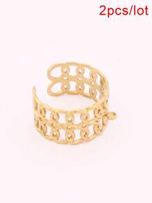 2 piezas de anillos abiertos de acero inoxidable chapados en oro de 18K, base de anillo de cadena redonda geométrica ancha para hacer joyas DIY y accesorios - anillo - Ver 22