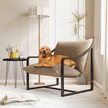 2 sillas modernas decorativas, sillón grande con asiento tipo cabestrillo, sillas de sala de estar, sillón tapizado con cojín suave, estructura de metal, cómodo sillón de lectura para dormitorio, balcón, salón, sala de lectura (avena) - color avena - Ver 4