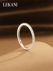 1pc S925 Sterling Silver Ring, Minimalist Cubic Zirconia Paved Rose Gold Plated Jewelry For Women, Elegant Accessory, Summer Selling, Cross-Border Exclusive, Fashionable, Commemorative, Refined Gift - Silver - View 4