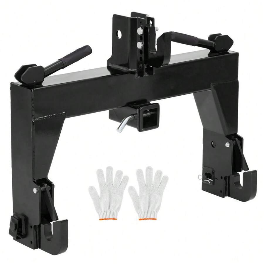 Huisuilinss 3-Point Quick Hitch With 2" Receiver&Extra Versatile Adapter,Adaptation To Category 1,No Bushing Required,3000LBS Lift Capacity,5 Level Adjustable Bolts & Reinforcing Rib Design - Black a Pair Of Gloves - View 1