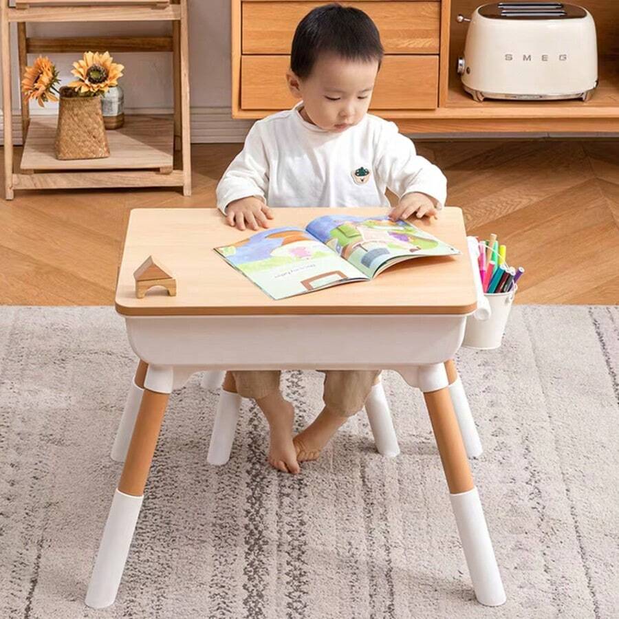 Mesa para Niños y 1 Sillas, Juego de Mesa y Sillas Ajustables en Altura para Niños, 65cmL x 55cmW Mesa de Actividades para Niños y Niñas de 3-8 Años - Blanco - Ver 1