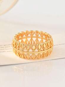 1枚24K镀金叶形男女通用戒指，优雅时尚，男女皆宜，适合日常佩戴、聚会和各种场合，高品质珠宝，开斋节理想礼物 - 金色 - 查看 16