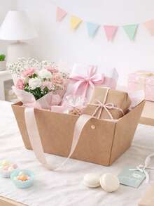 5pcs Waterproof Kraft Paper Gift Boxes, Suitable For Wedding Favor Bags, Wedding Floral Decoration Boxes, Wedding Thank You Gift Packaging Boxes With Handles, Wedding Tabletop Centerpiece Decor, Baby Shower Party Decoration Bags, Wedding Celebration Anniversary Banquet Decor, Wedding Guest Favors, Spring Festival Birthday Gift Packaging Bags, 2026 Party Supplies, Easter Graduation Season - Kraft Paper - View 8