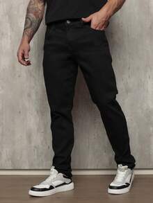 Men's Skinny Jeans With Elastane - Black - View 4