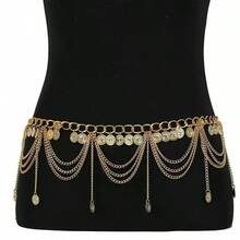 Coin Charm Waist Chain - Yellow Gold - View 5
