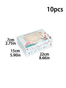 5pcs/10pcs Easter High-Quality Cake Boxes Set With Handle & Window, Rabbit & Egg Print Thick Cardboard Bakery, Cake, Chocolate, Cookie, Party, Birthday, Easter Festival Packaging Boxes, Cupcake Boxes - View 13