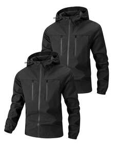 2pcs Men's Casual Fashion Outdoor Hooded Jacket - Black - View 1