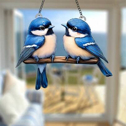 迷人的蓝鸟晒太阳摆件 - 亚克力花园装饰品，家居和窗饰的理想礼物，适合爱鸟人士和自然爱好者