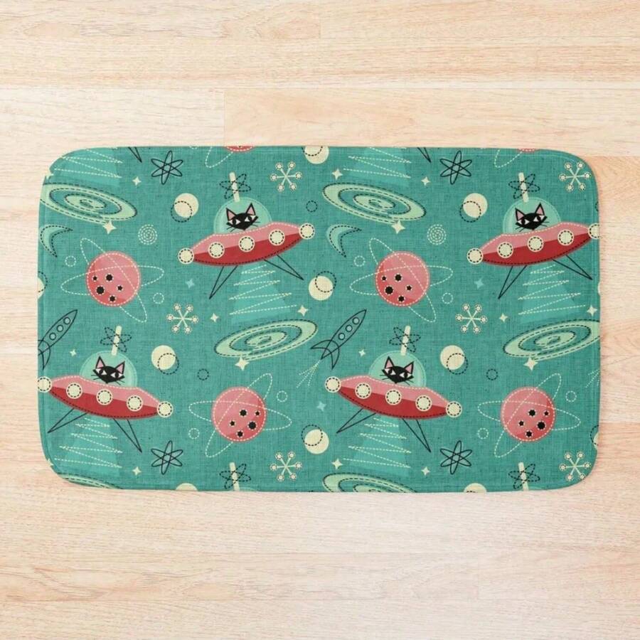 My Kitty Drives A UFO _ Atomic Space Cat _studiotine Bath Mat Bathroom Accessories Carpet Anti Slip Mat - 1PC - Visa 1