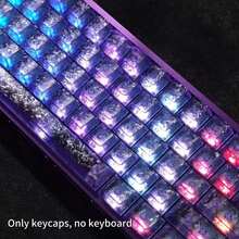 Teclas con textura de fibra de carbono y retroiluminación, juego completo de 119 teclas, perfil OEM, PBT con eje magnético translúcido - Púrpura malva - Ver 3