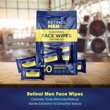 LIVAURA Retinol Men\U2019s Individually Wrapped Wipes, Large Face And Body Wet Wipes With Micellar Water And Vitamins A-C-E, 30 Travel Essentials - ColorA - 查看 2