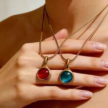 1 chiếc vòng cổ mặt dây chuyền hình mắt mèo bằng thép không gỉ kiểu cổ điển, mạ vàng, phù hợp cho cả ngày thường và dự tiệc. - Vàng - Xem 1