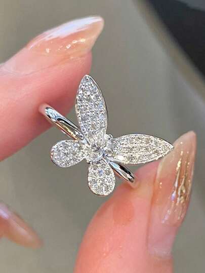 1 PC Pretty Cubic Zirconia Butterfly Ring For Women For Valentine's Day Gift Wedding Anniversary Party Jewelry