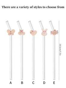 Reusable Glass Straws In Butterfly, Cherry, Heart, Rabbit, Candy Shapes For Smoothies, Milkshakes, Cocktails, Cold Drinks, Party - View 3