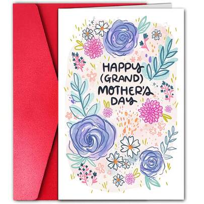 1pc Handmade Watercolor Floral Grand Mother'S Day Greeting Card With Envelope, Unique All Occasion Birthday Mother'S Day Thank You Gift For Grandma