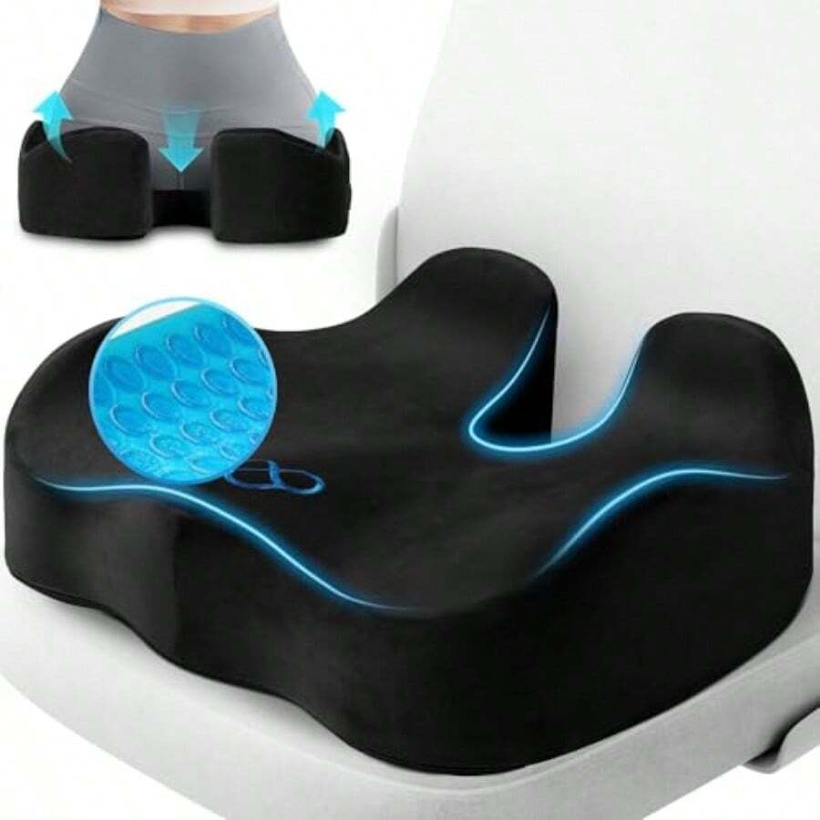 Seat Cushion Gel Chair Cushions Office Chair Cushions Anti-Slip Bottom Removable Cover Taione Pain Relief Cushion  For Office Wheelchair Car Black - 黑色 - 查看 1