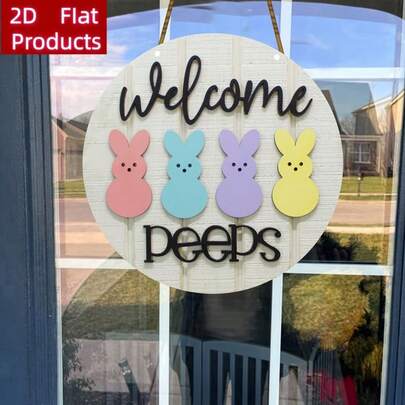 1pc Charming Easter Welcome Bunny Sign - Light Color, Wooden Front Door Decor With Cute Bunny And Eggs, Ideal For Indoor/Outdoor Spring Celebration, Welcome Easter Party Decoration, Holiday Welcome Sign | Playful Design | Durable Outdoor Decor, Bunny Accessory