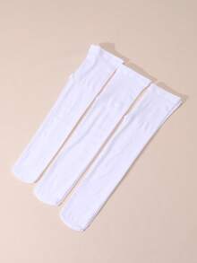 3 Pairs Baby Girls Velvet Tights, Autumn/Spring Leggings - White - View 8