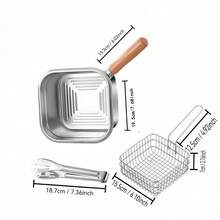 Stainless Steel Square Frying Pan, Household Milk Pot Noodle Pot, Outdoor Portable Tempura Fryer, Compatible With Common Stoves, For Cooking, Holding Soup, Serving Food - Multicolor - View 11