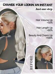 Tóc giả đuôi ngựa dài 26 inch mềm mại, dày dặn, màu vàng óng ánh, 100g, kiểu xoăn gợn sóng, phù hợp để sử dụng hàng ngày. - Xám - Xem 8