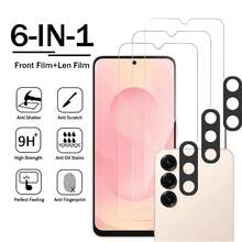 Bộ 3 miếng dán màn hình cường lực trong suốt độ phân giải cao + 3 miếng dán bảo vệ ống kính camera cường lực màu đen, chống trầy xước, không bọt khí, tương thích với điện thoại thông minh S24/S25/S26 Ultra Plus - Trong sáng - Xem 3