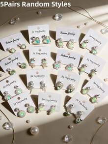 5对/套 精致时尚优雅水钻男女耳环 花朵蝴蝶月亮爱心几何形状 随机款式 浪漫约会情人节礼物 日常佩戴饰品 - 5對水鑽耳釘 - 查看 11