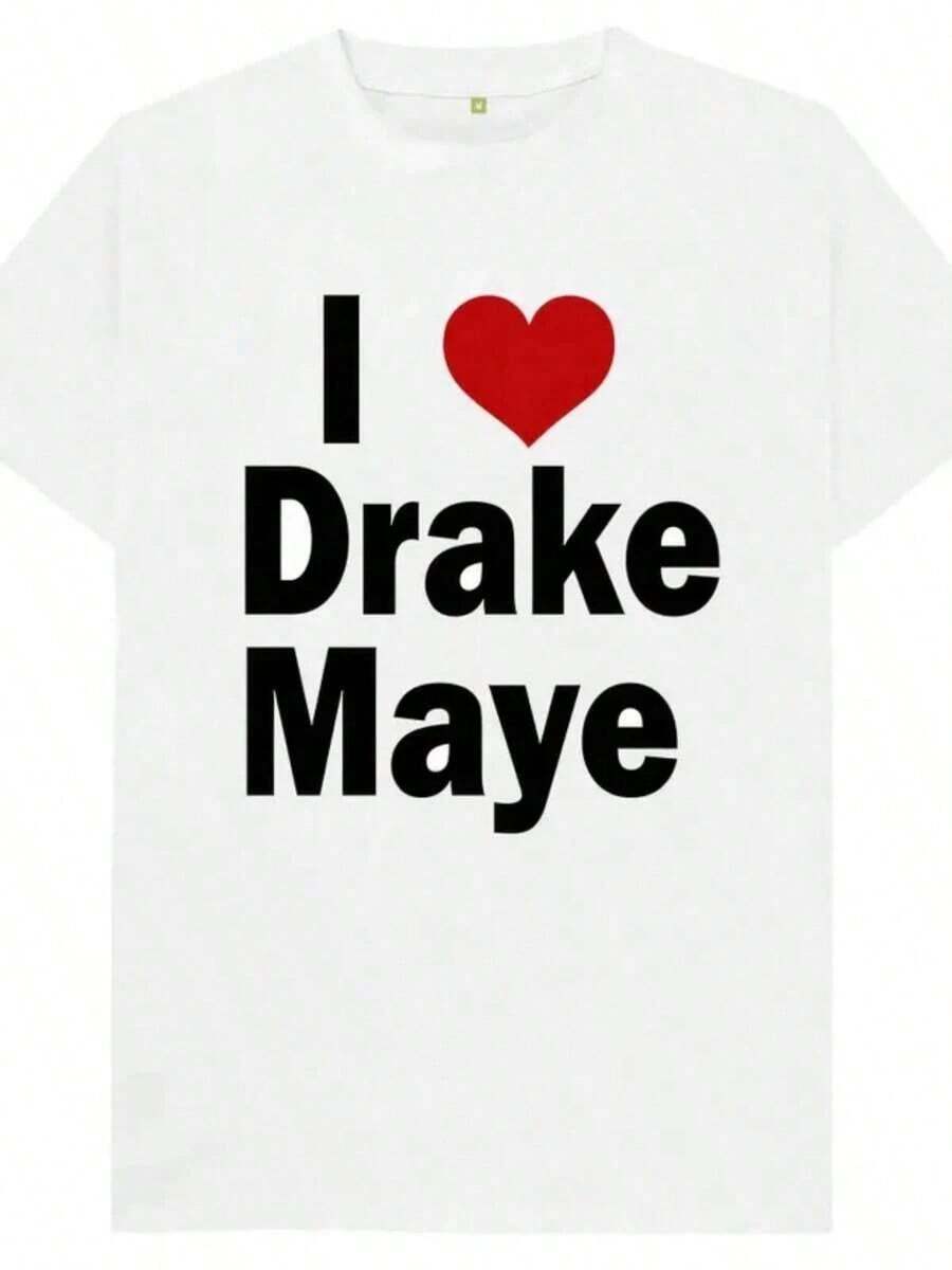 1PC Women's And Men's I Heart Drake Maye Tee  Heartbeat Design1, Back-To-School Season, Valentine's Day, Father's Day Gifts Mather's Day Gifts - White 2 - View 1
