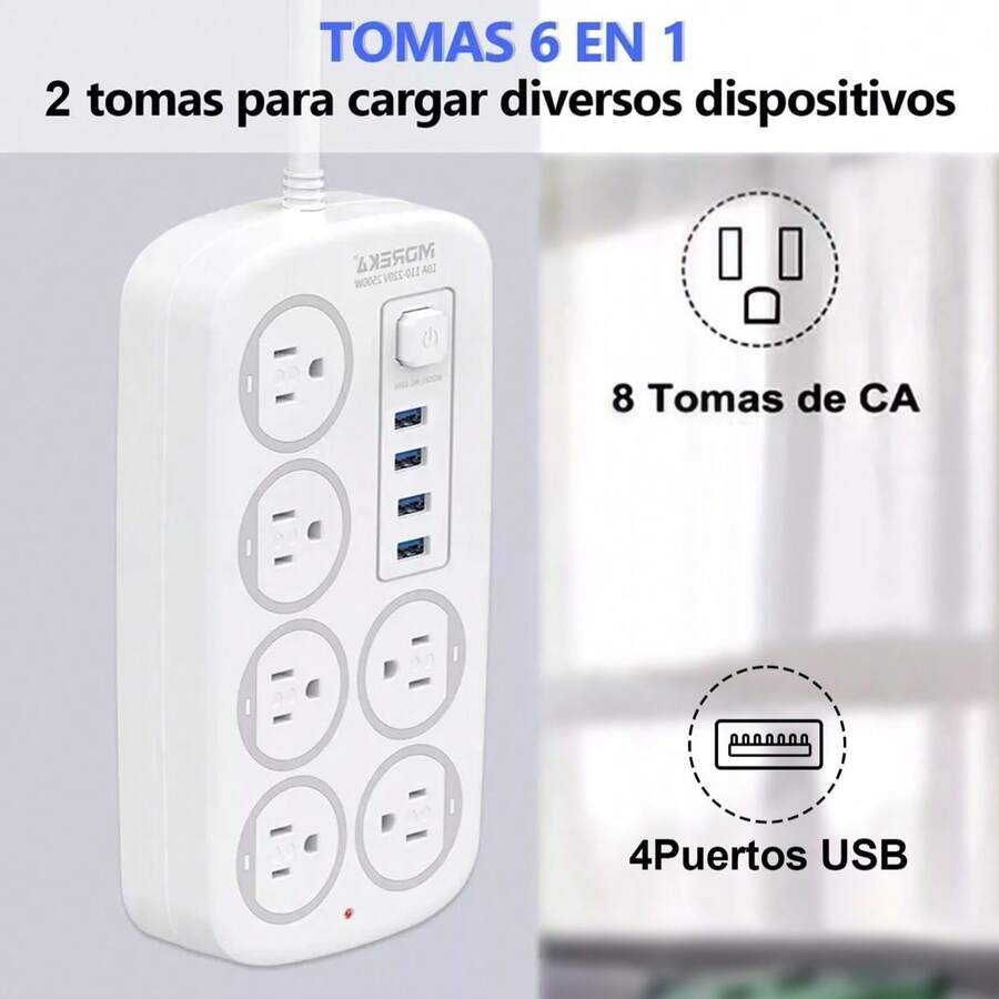 Power Strip With 1 USB Type-C Port, 2 USB Ports And 3 Standard Outlets, 6-In-1 Power Strip 2500W - Japan A Type Plug(100V) - View 1