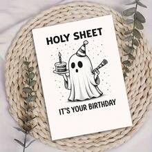 1张“Holy Sheet It's Your Birthday Funny Greeting Card – Cute Ghost With Party Hat & Cake Illustration – Included Hope – Perfect for Friends, Family, or any of any with a Playly humority for a choak and cholarly birthday Gift” - 單件 - 查看 2