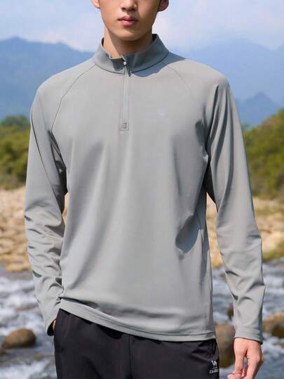 CAMEL CROWN Outdoor Sports Quick-Dry Thin Fleece Stand Collar Long Sleeve T-Shirt, Unisex Training & Running Top