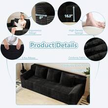 71 Inch 3-Seater Sofa, Corduroy Fabric Modular Sectional Sofa, Deep Seat Couch No Assembly Required For Living Room, Bedroom, And Apartment - 黑斜扶手 - 查看 6