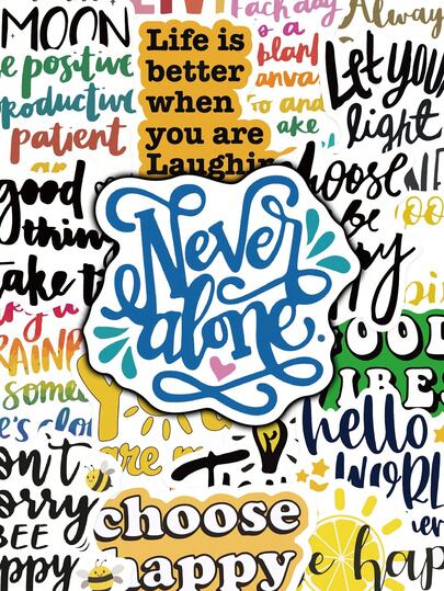 50pcs English Slogan Stickers Vinyl Material Suitable For Notebooks, Skateboards, Refrigerators, Cars, Phone Cases, Calendars, Books, Thermoses, Planners Decorative Stickers In Assorted Colors Perfect For Simple Decorations Gift Packaging Bags Gift Wrapping Decorative Stickers