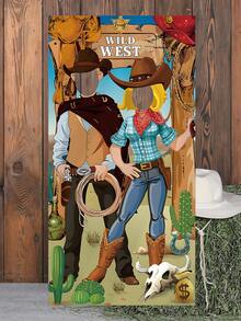 1pc Wild West Themed Door Curtain, Photo Backdrop, Fun Photo Frame Banner Photo Booth Prop Wild West Selfie, Welcome Porch Banner Wild West Cowboy Party Decoration, Cowboy Hat Pattern Vinyl Hanging Banner Suitable For Birthday, Wild West Cowboy Background Hanging Decor, Perfect For Wild West Birthday Game Party, Vintage Country Decor, Photo Booth Prop, Holiday Decoration, Outdoor Decoration, Hanging Decor, Party Favor - Western Cowboy - View 8