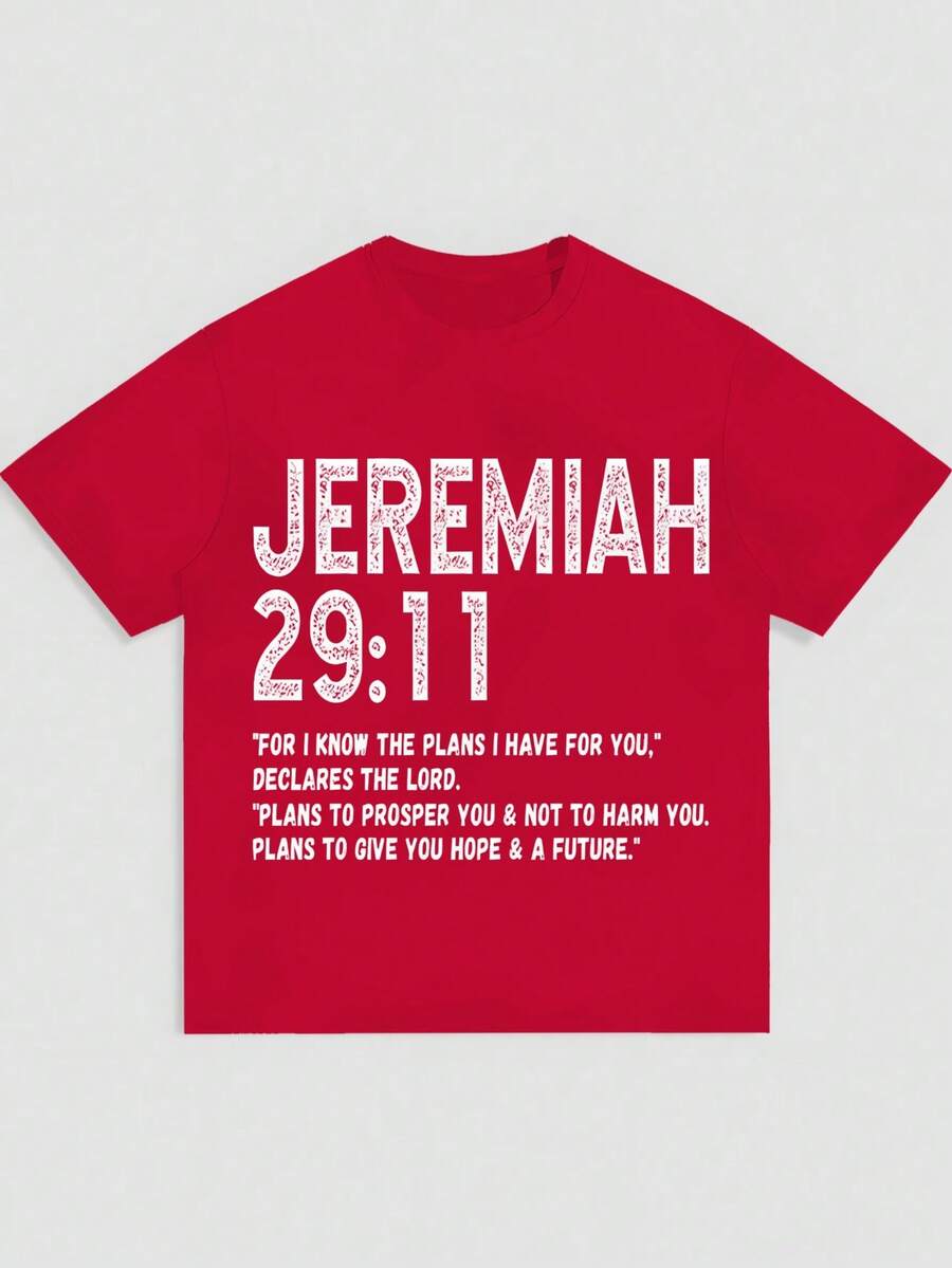 Camisas De Hombre - Men's Retro Pure Cotton T-Shirt - Graphic T-Shirt With Jeremiah 29:11 Bible Verse - Crew Neck Short Sleeve - Loose And Comfortable - Casual And Versatile - Suitable For Festive Celebrations And Everyday Wear, Y2K Retro Streetwear - Gifts For Men - 紅色 - 查看 1