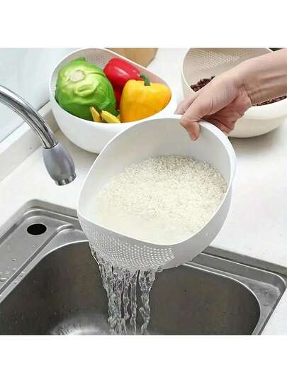 1pc Spring Rice Washing Sieve Strainer Plastic Rice Washing Basin Kitchen Utensil Draining Basket Vegetable Fruit Washing Bowl