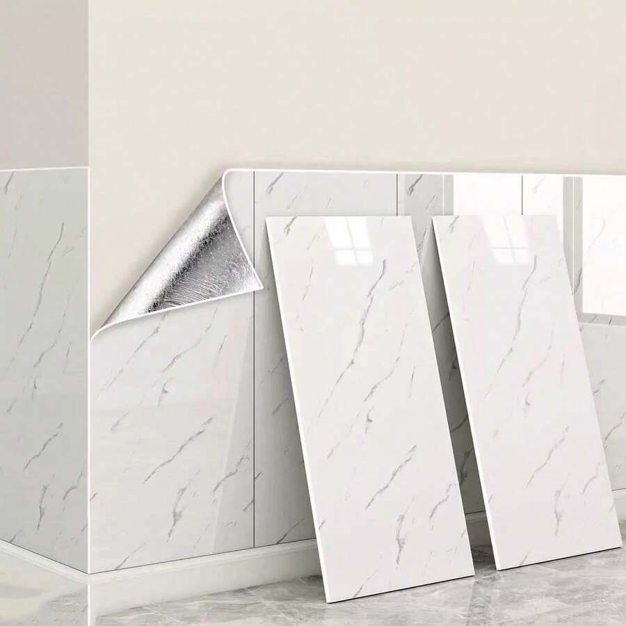 10 miếng dán tường trang trí 3D tự dính, miếng dán tường giả gạch men, trang trí tường tự dính, miếng dán tường phòng tắm chống thấm nước, tấm nhựa nhôm - 10Pcs - Xem 1