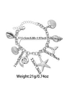 1pc Bohemian Style Metal Starfish & Shell Pendant Bracelet, Women's Daily/Beach Wear Accessory - Multicolor - View 5